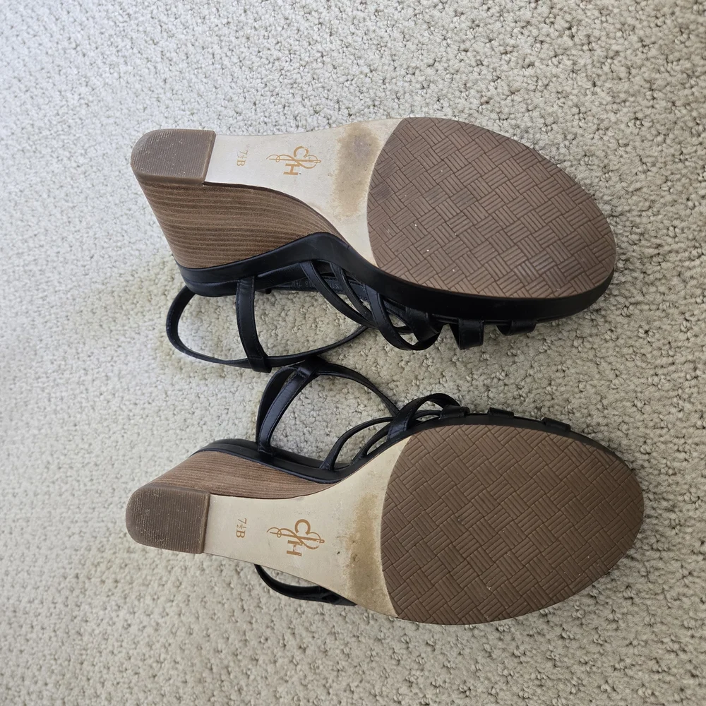 Cole Haan Black Wedge Sandals 7.5 B